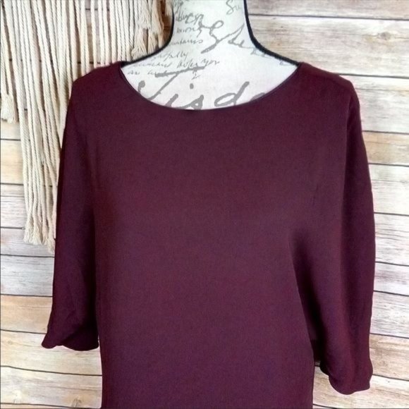 Revolve | Halston Heritage ‘Syrah’ Wine Scoop Neck 3/4 Sleeve Ruffle Mini Dress - Picture 3 of 8